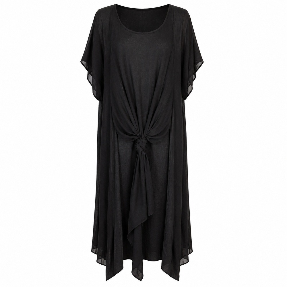 India Boutique Maxi Dress Women OS Black NWOT Front Knot Layered Boho Dress